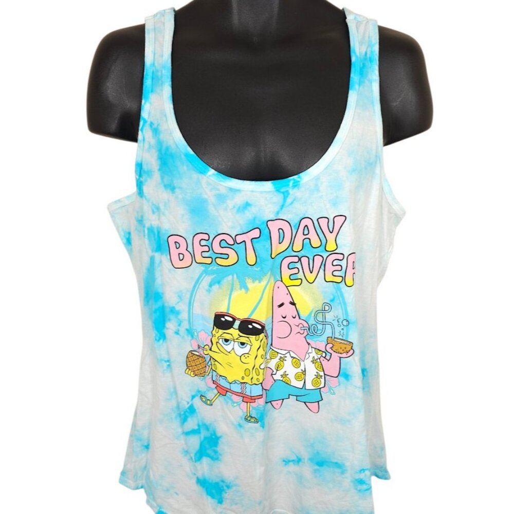 SpongeBob SquarePants Tank Top Mens Size Medium Blue Tie Dye Best Day Ever - Picture 2 of 6